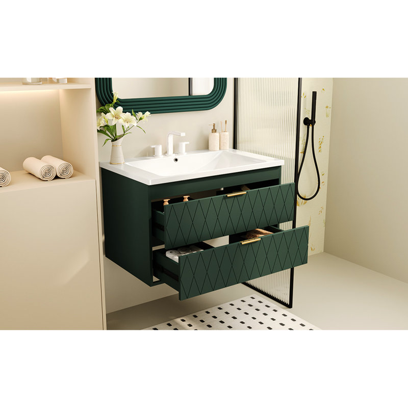 Armoire de salle de bain 30 po avec lavabo en résine et 2 tiroirs - meuble-lavabo mural