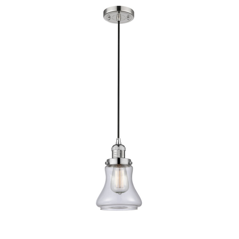 Luminaire suspendu en forme de cloche à 1 lumière Edda, Nickel poli, Transparent, Ampoule DEL 6 watts Vinage