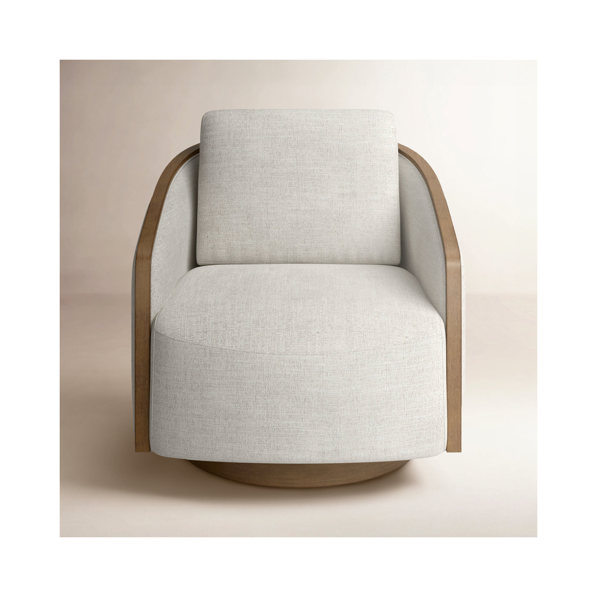 Nieve Upholstered Swivel Barrel Chair, Nathan Wheat Tweed