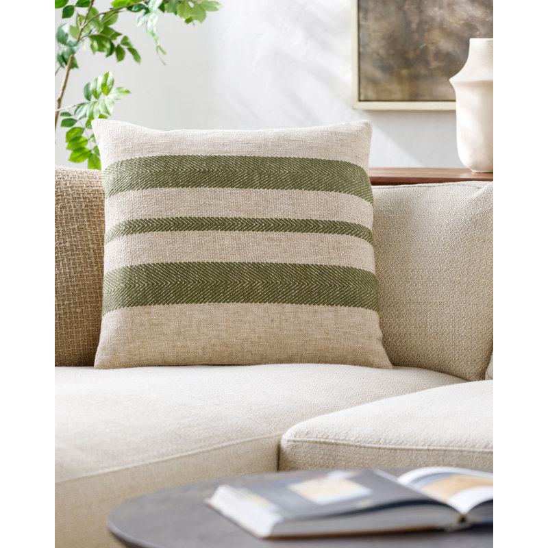 Housse de coussin décoratif Mobley, Beige clair / rayé vert gazon, H 20 po x l 20 po
