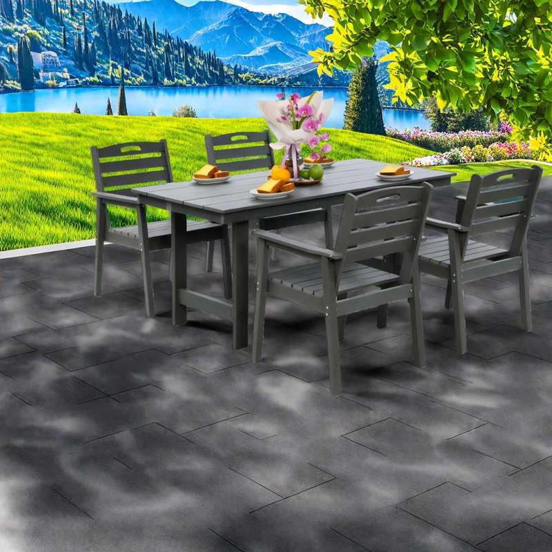 Durable Hdpe Patio Dining Sets, Grey Finish, Modern Design For Garden Spaces