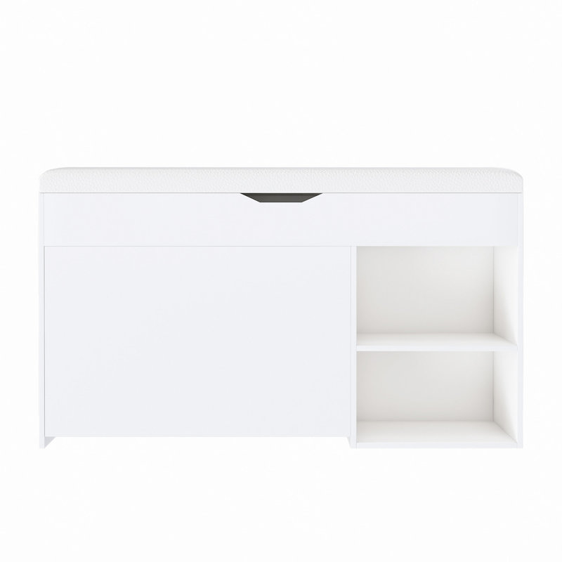 Entryway Bench With Shoe Storage,Adjustable 3-Tier Flip-Up Drawers & Hidden Cabinet,Space-Saving Shoe Organizer,Triple Storage And Modern Design,For  Hallway And Living Room
