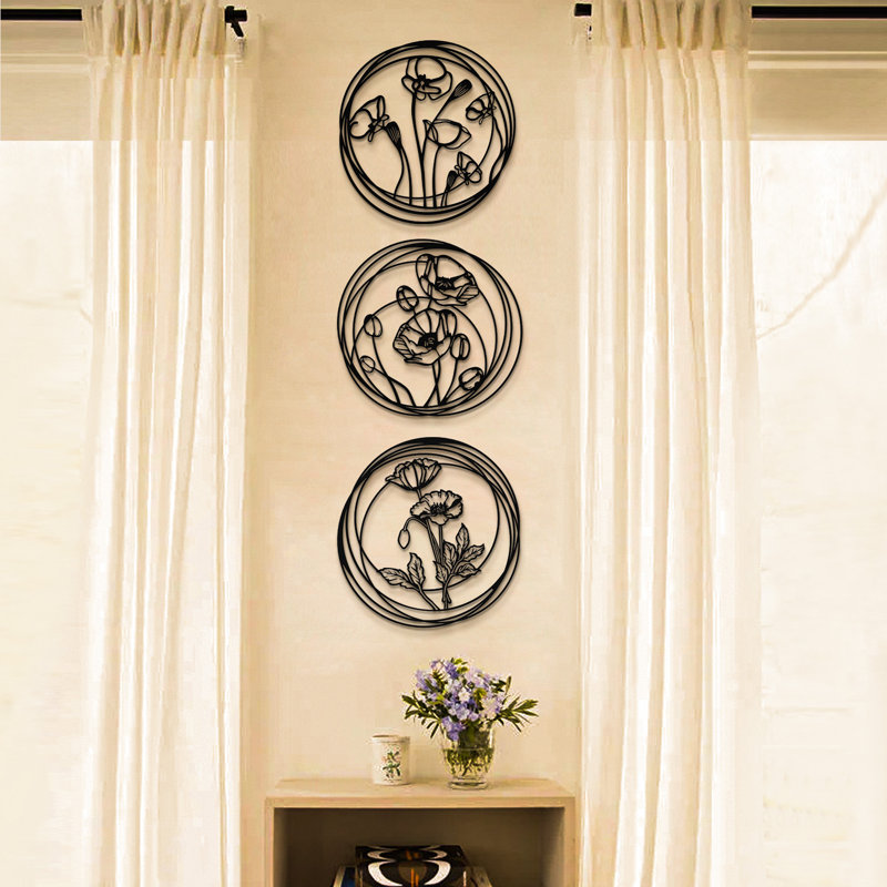 Poppy Flowers Metal Wall Art Set - 3 Piece, Black