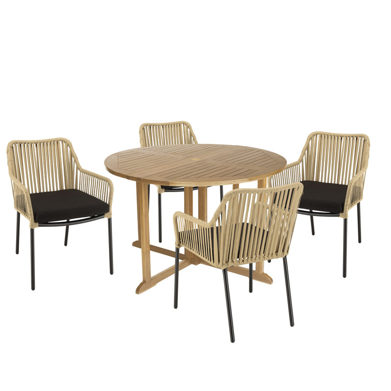 Macalester 4 - Person Patio Dining Set with Round Table , Cushions Included, Cream/Black, Black