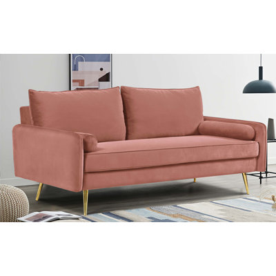 Mid-Century Velvet Sofa with Nailhead Detail and Golden Legs