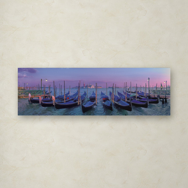 Venice Gondolas Landscape Canvas Print in Blue and Purple