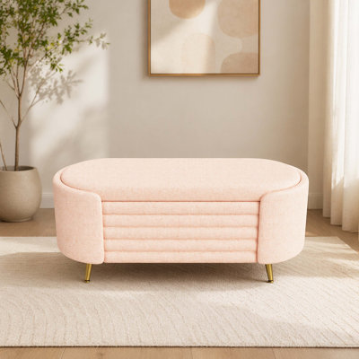 Channel Tufted Chenille Upholstered Storage Ottoman Bench, Plywood Frame Storage Chest with Metal Legs for Bedroom Bed End, Living Room & Entryway