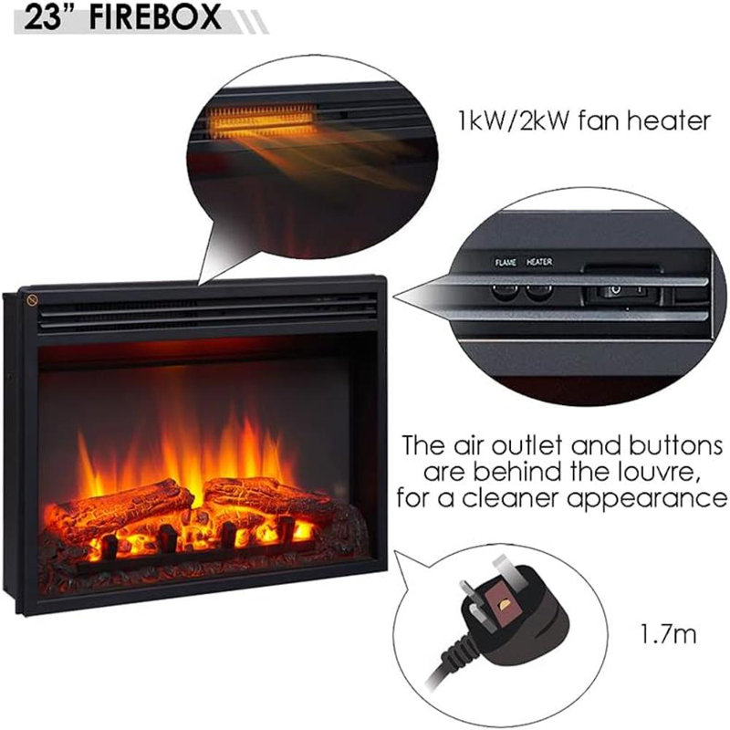 FLAMME Ecula Electric Fireplace with surround and 2kW Fireplace Heater White Multiple Colours Available