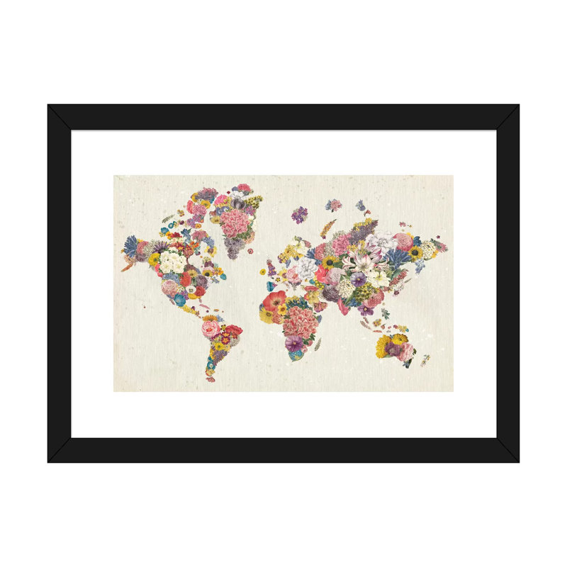 «Botanical Floral Map Light» par Wild Apple Portfolio - impression d'art graphique, Papier encadré noir, Blanc