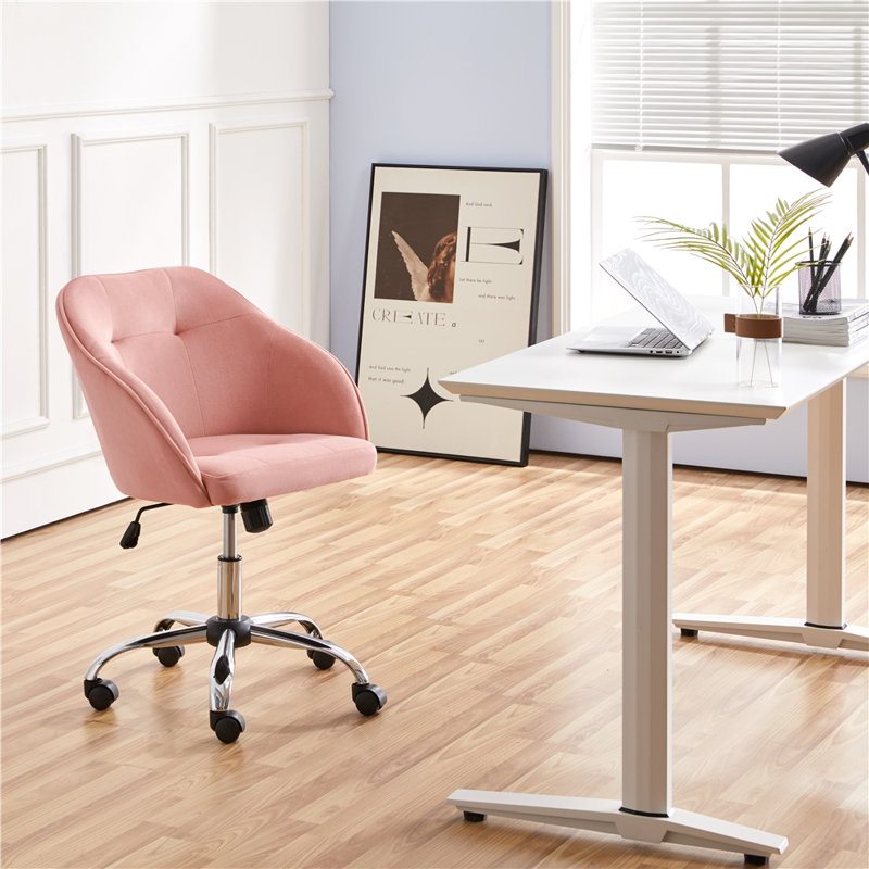 Ergonomic Desk Chair，Adjustable 360° Swivel Boucle Chair  for Home and Office use, Pink