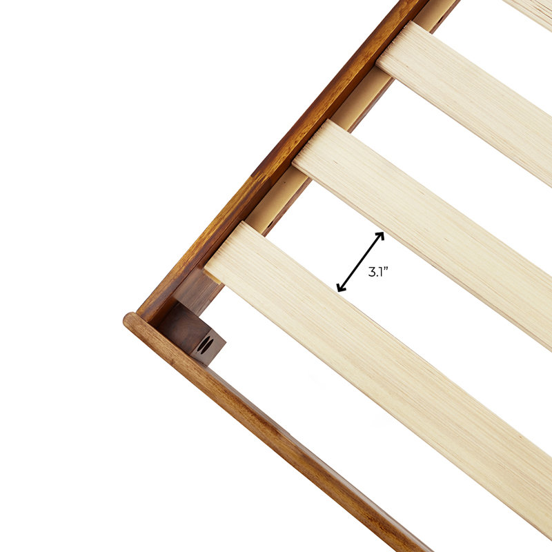 Lit plateforme en bois massif avec tête de lit ajustable Caden, style Mid-Century moderne, Simple, Caramel
