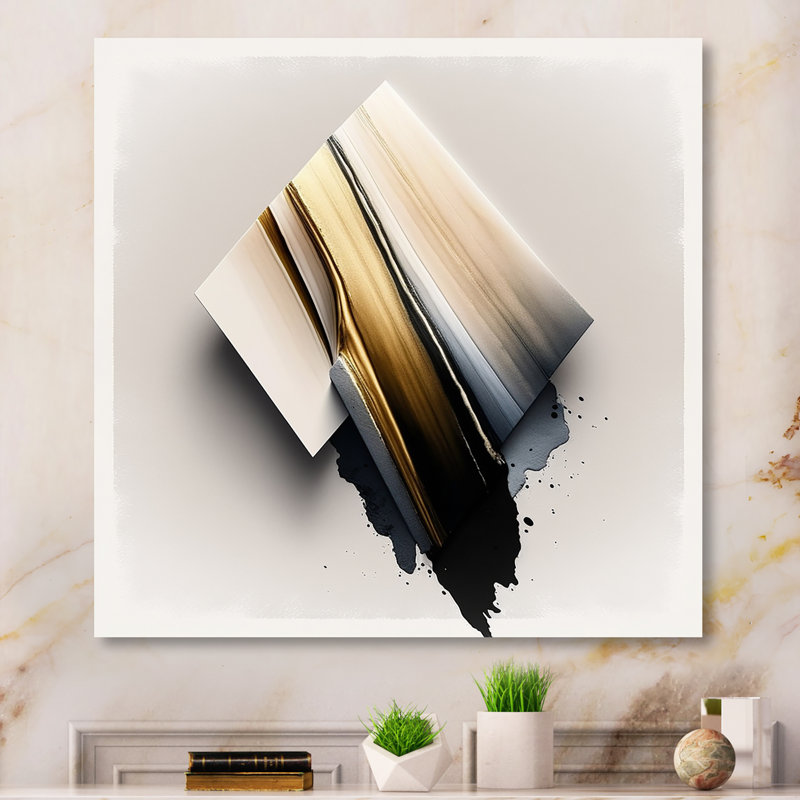 «Black and Gold Cubic Expression III - Abstract Cubism», art mural encadré, H 16 po x l 16 po x P 1 po, Toile tendue