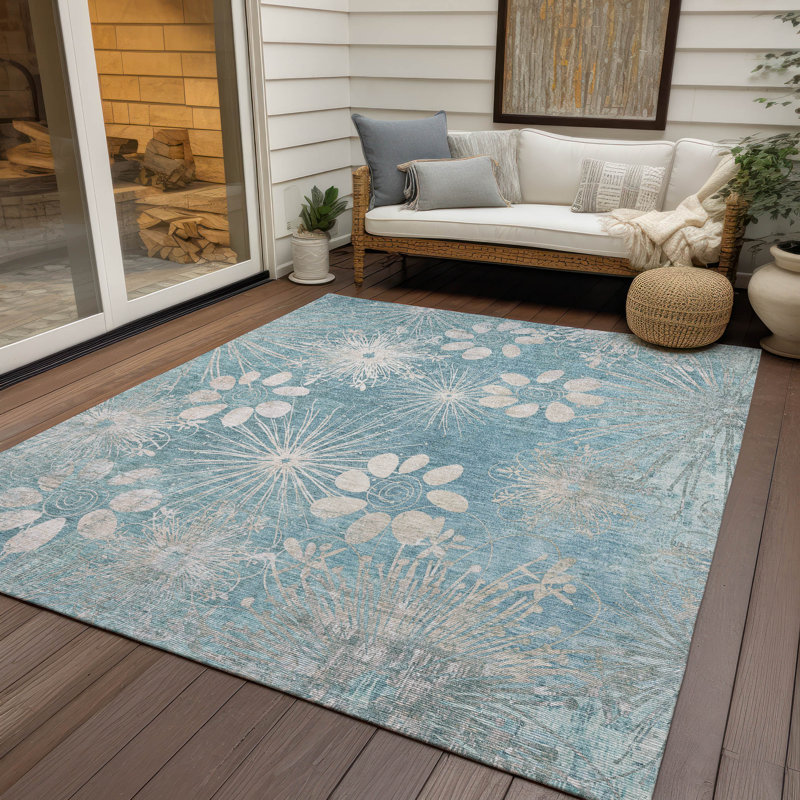 Machine Washable Indoor/Outdoor Kaczor ACN2225 Floral Rug, Rectangle 9' x 12'