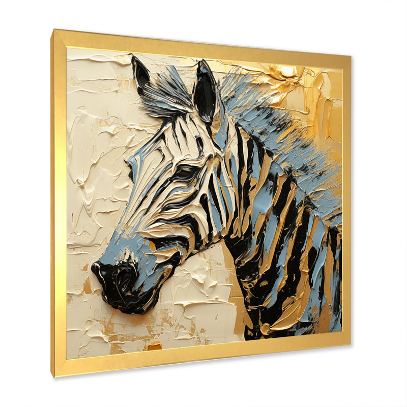 Noir, jaune, zèbre, zèbre encadré sur toile, Or, H 36 po x l 36 po x P 1,5 po