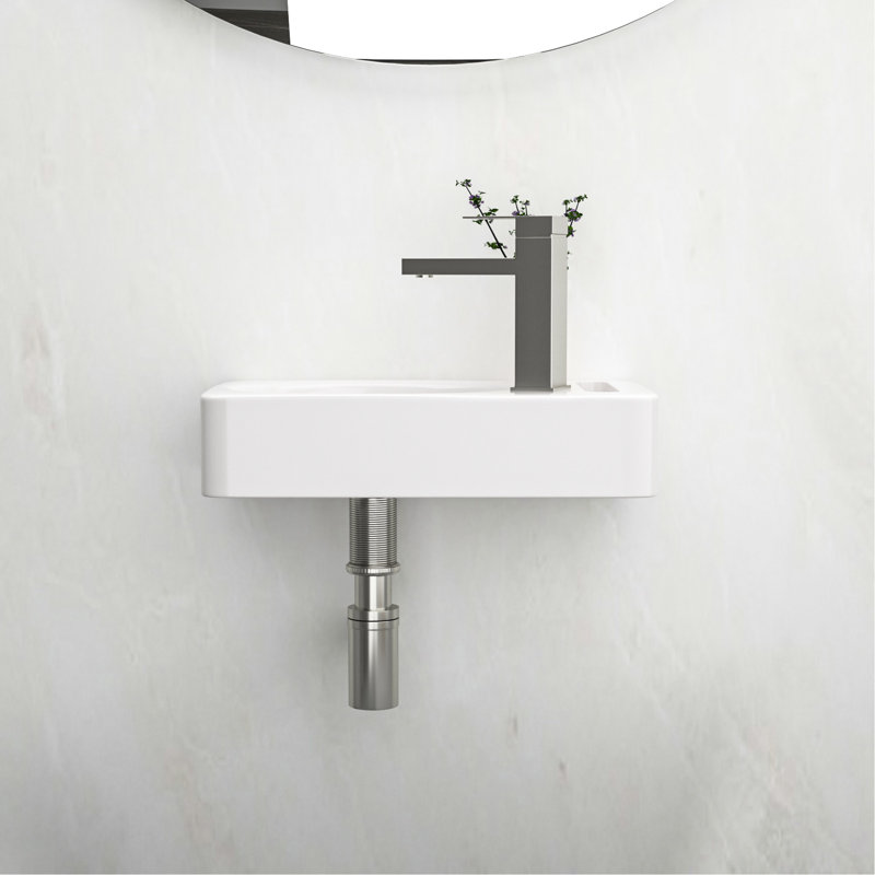 Lavabo de salle de bain mural blanc en céramique rectangulaire - 15,91 x 8,69 po, teint, faible absorption d'eau, résistance aux acides, lavabo simple avec trou de robinet avec caractéristiques - blanc