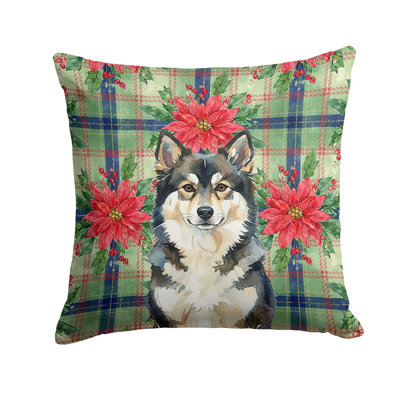 Finnish Lapphund Christmas PoinsettIas Throw Pillow