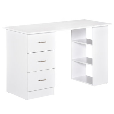 Poste de travail 47 po avec 3 tiroirs et tablette de rangement - blanc