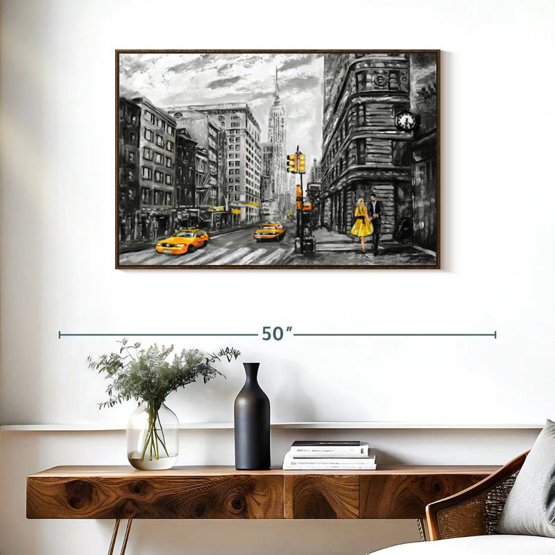 NYC, 37 po x 25 po, Cadre flottant noyer