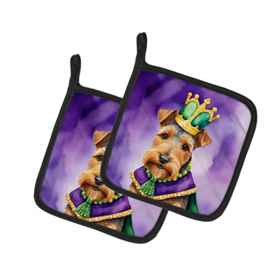 Welsh Terrier King of Mardi Gras Pair of Pot Holders