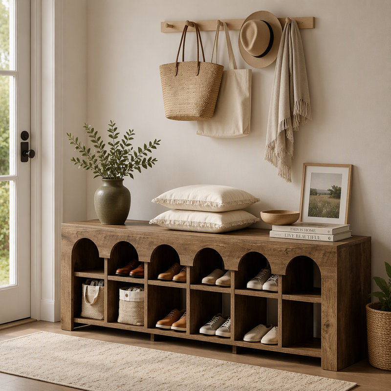 Banc de rangement pour chaussures 63 po, Brun, Brun