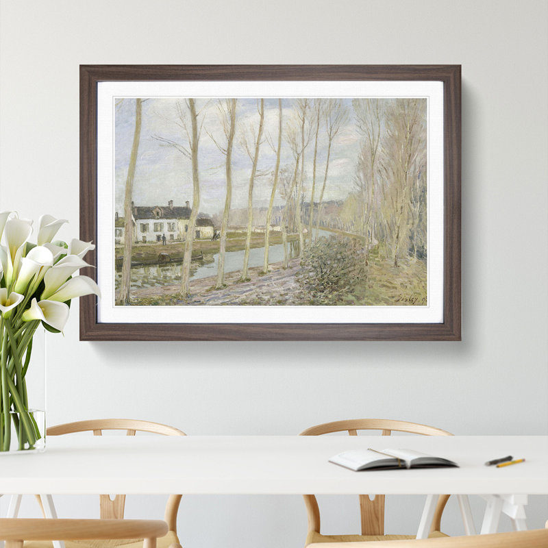 The Loings Canal by Alfred Sisley - Picture Frame Painting, 36cm H x 48cm W x 2cm D, Walnut
