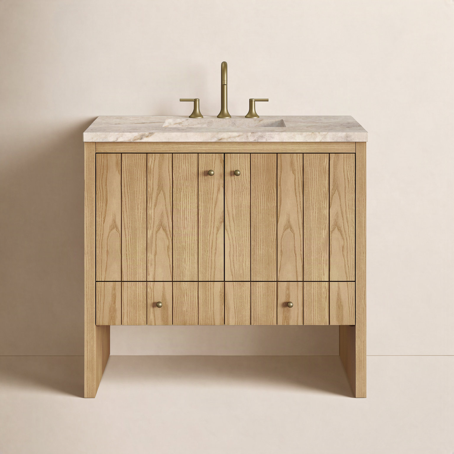 Hudson 36'' Single Bathroom Vanity, Light Natural Oak, Tajnar Eclos, 8" Widespread