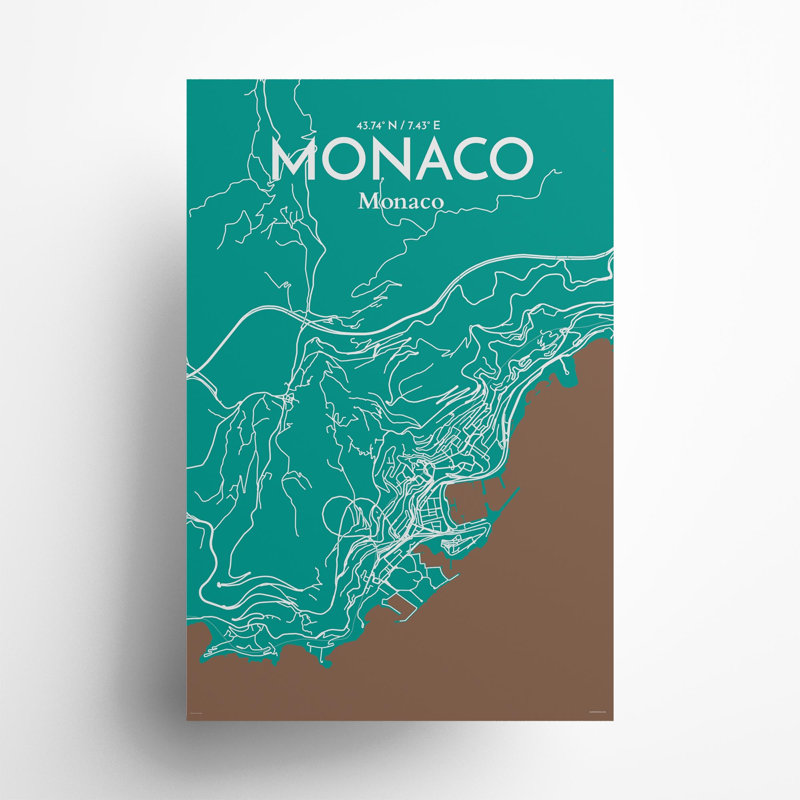 Monaco City Map In Nature - No Frame Print, 36cm H x 24cm W x 0.05cm D