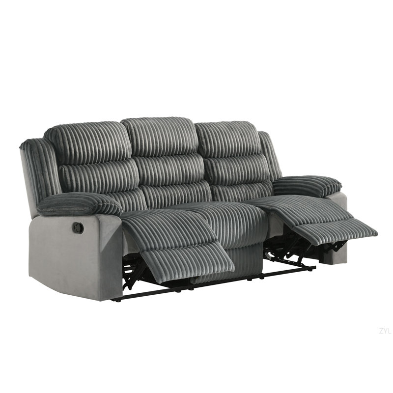 Gray Corduroy & Velvet Motion Sofa