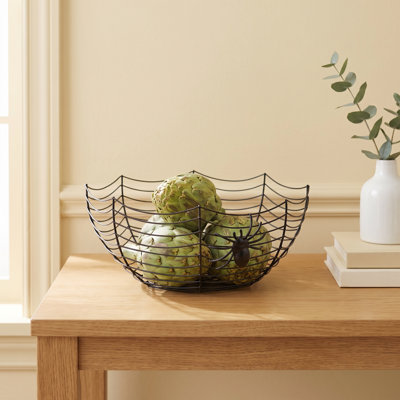  Halloween Wire Bowl Matte Black Metal 5" H Spider Decorative Accent