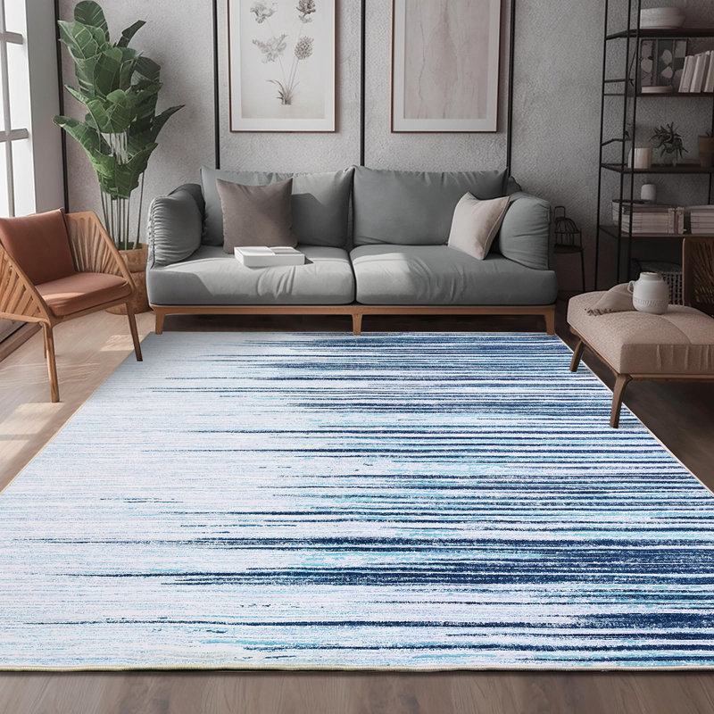Washable Indoor Abstract Area Rug Modern Low Pile Striped Living Room Carpet Bedroom Ultra Soft Non Slip Stain Resistant Erasable Rug Hallway Apartment Office Farmhouse Simple Decor