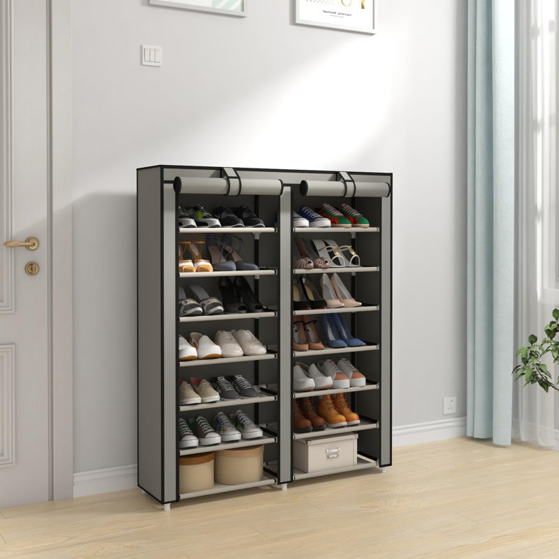 Range-chaussures à 7 niveaux avec housse anti-poussière, Gris