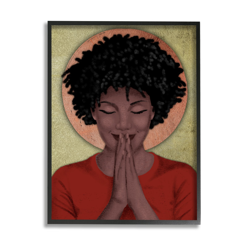 «Hopeful Woman In Prayer», forme géométrique de soleil par Marcus Prime - impression sur toile, Giclée encadrée noir minuit