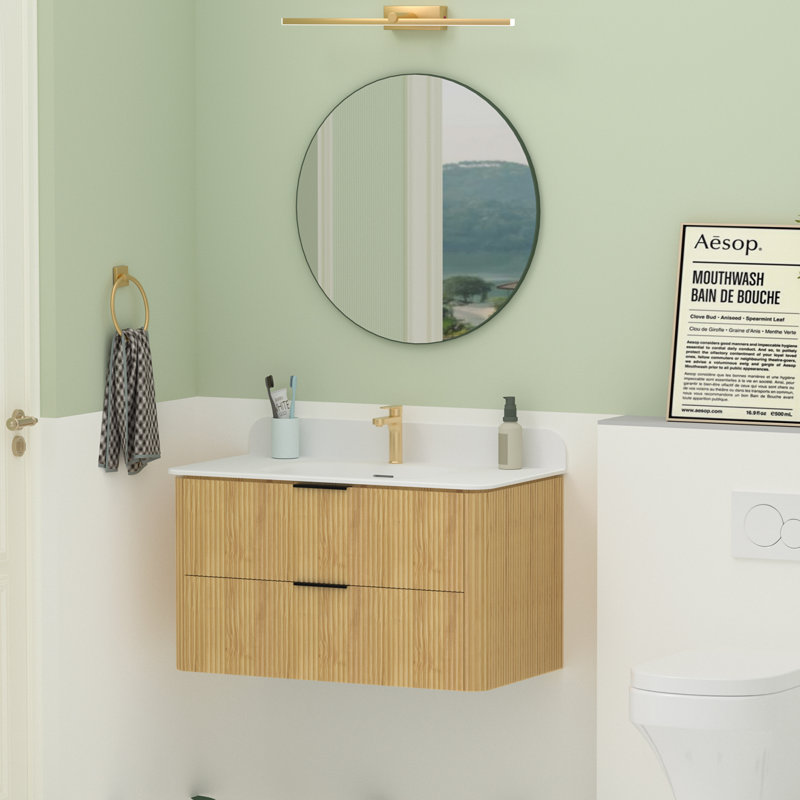 Meuble-lavabo flottant simple 36 po Benford, Chêne doré