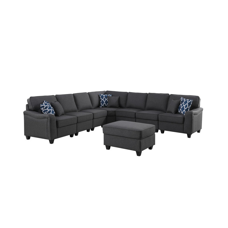 Canapé modulaire en forme de L et repose-pieds en lin gris foncé Latitude Run®