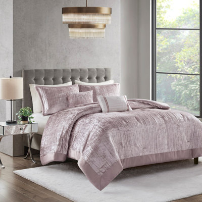 5-Piece Solid Crinkle Velvet Comforter Set