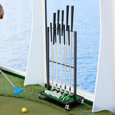 Golf Putter Stand, Golf Club Rack For 10 Cues, Golf Club Holder Display Rack With Artificial Grass Mat, Golf Club Organizer