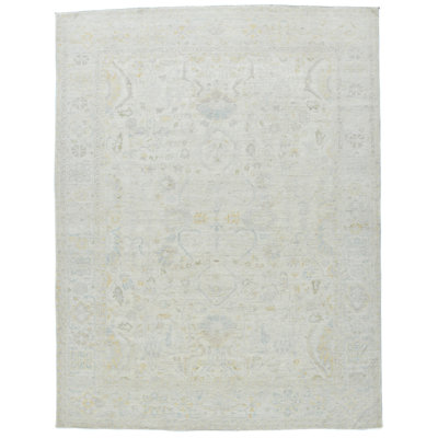 Tapis oriental Oushak de style transitionnel beige discret 9 x 12 de conception unique