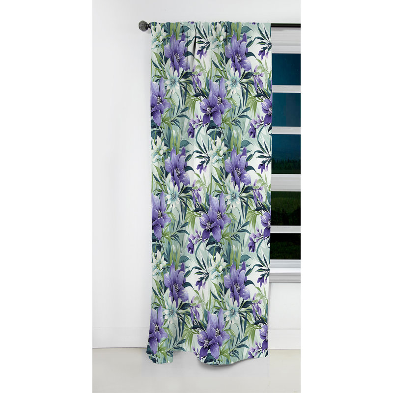 Rideau occultant floral vert et mauve à motif de sérénades tropicales II - 1 panneau, L 52 po x L 108 po