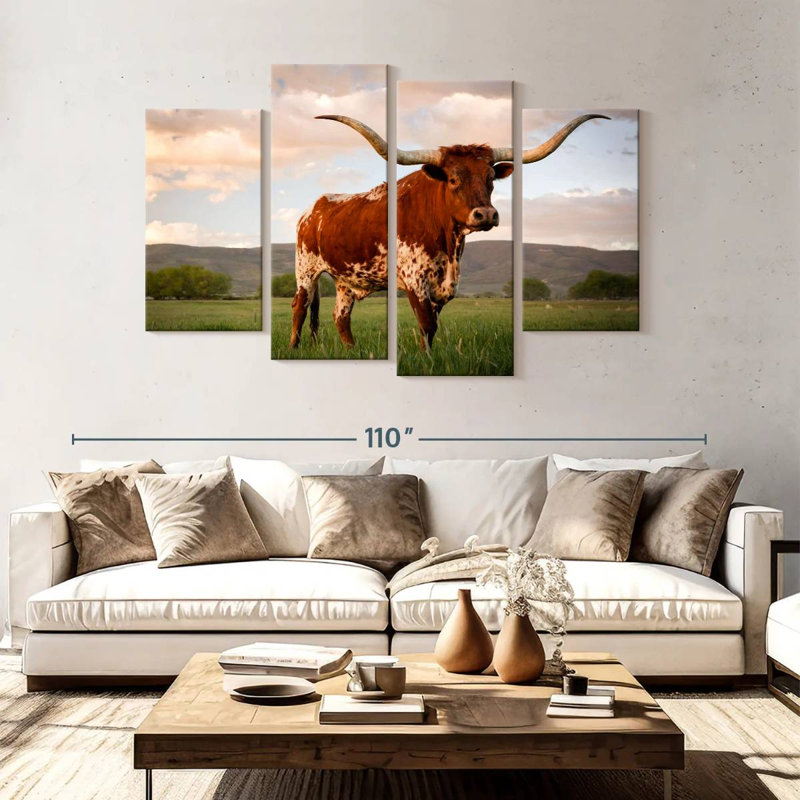 Longhorn brun du Texas, H 54 po x l 84 po