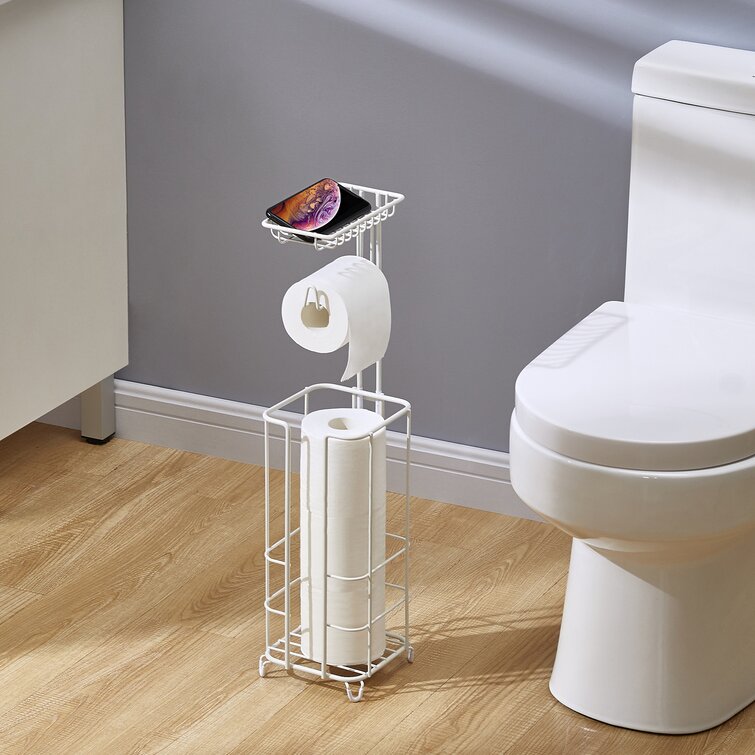 Free Standing Bathroom Tissue Paper Holder Toilet Paper Storage Stand w/  Shelf