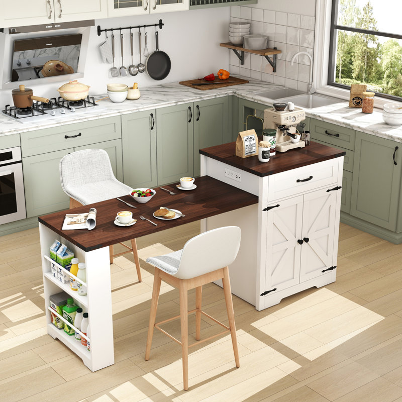 Îlot de cuisine 77,4 po avec table de salle à manger extensible pour 4 à 6 personnes