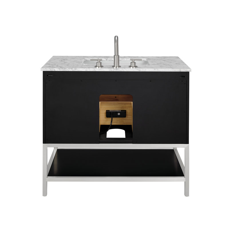 Diamond 36'' W Single Vanity, Italian Carrara Marble, Charcoal Black, Brushed Nickel