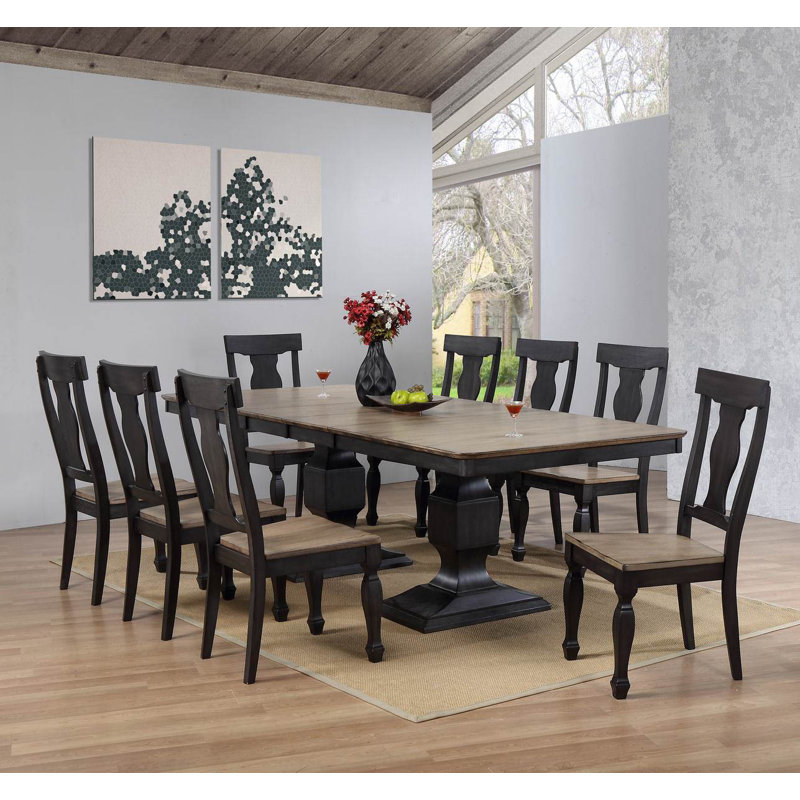 Dining Side Chair with Oak Finish Seat and Charcoal Finish Wood Base