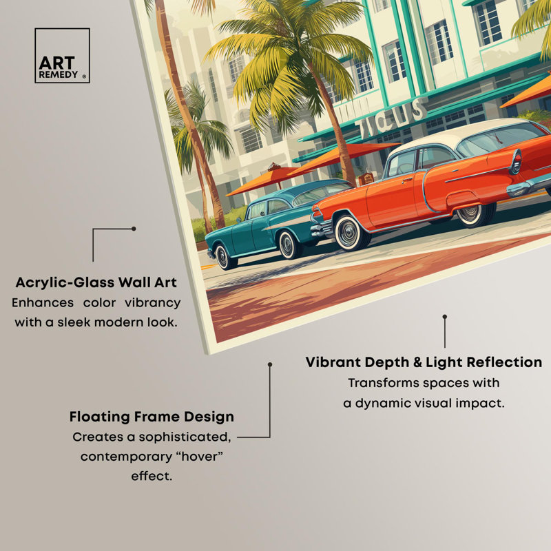 «Miami Deco II», reproduction acrylique sur toile par Art Remedy, H 20 po x l 16 po
