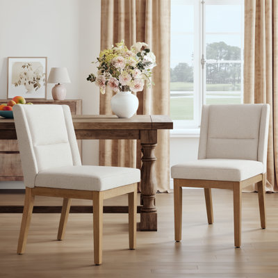 Linen Upholstered Armless Dining Chair with Solid Wood Legs