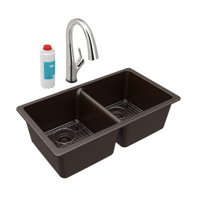 Évier de cuisine avec robinet encastrable 33 po x 20-1 / 2 po x 9-1 / 2 po