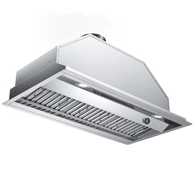 Hotte encastrable 36 po 900 CFM en acier inoxydable avec filtres à charbon, lumières DEL et commande à bouton