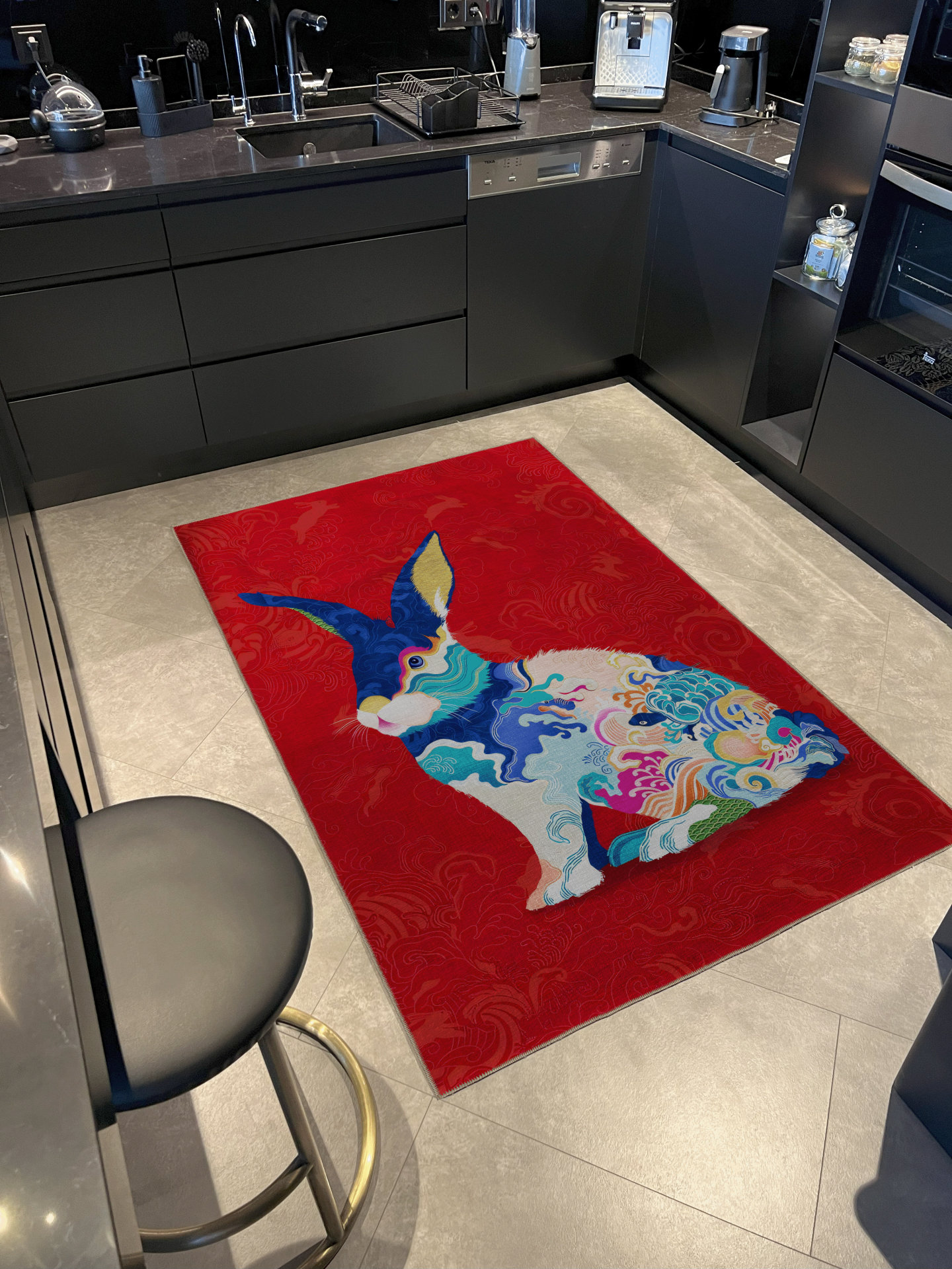 Rosalind Wheeler Red Themed Multi-Colored Rabbit Patterned Creative ...