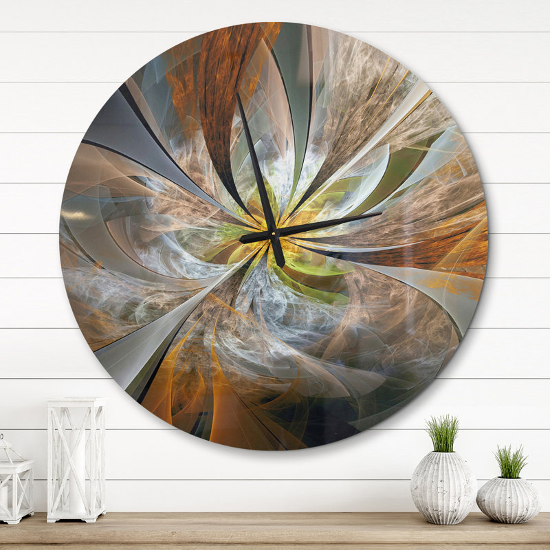 Symmetrical Fractal Flower - Modern wall clock, Large, Brown