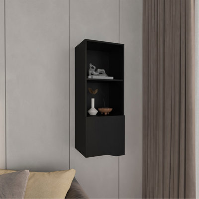 43" Tall One-Door Wall Cabinet  With Two Open Shelves, Medicine Cabinet